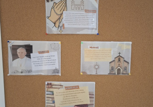 Tablica tematyczna z najważniejszymi wydarzeniami z życia Patrona.