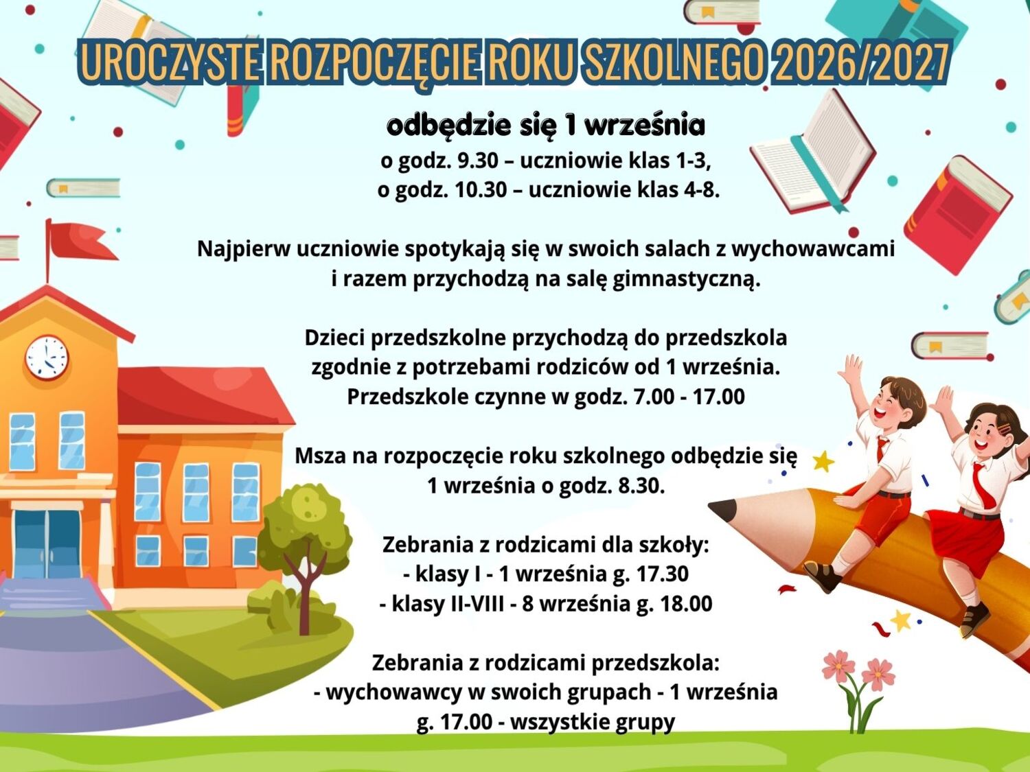 Informacja dotycząca rozpoczęcia roku szkolnego 2026/2027