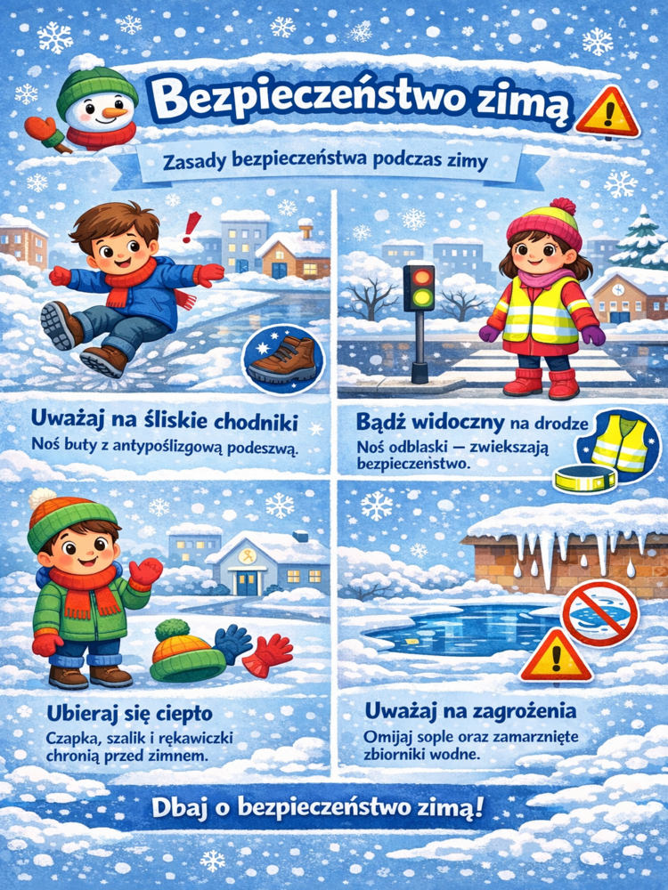Bezpieczeństwo zimą-plakat informacyjny.