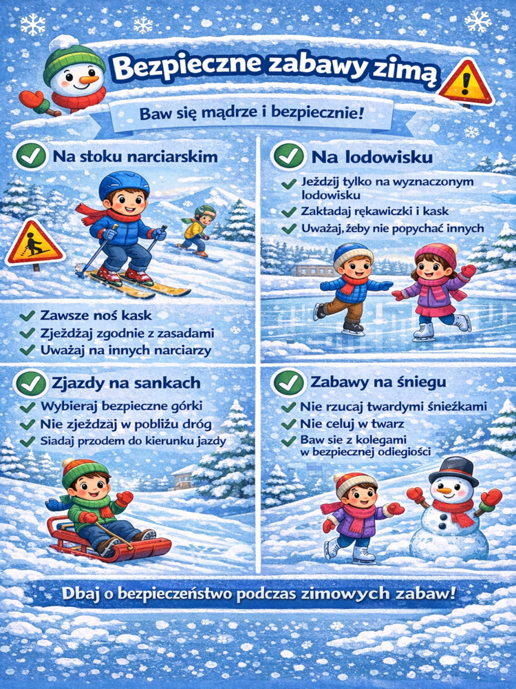 Bezpieczeństwo w czasie zimy-plakat informacyjny.
