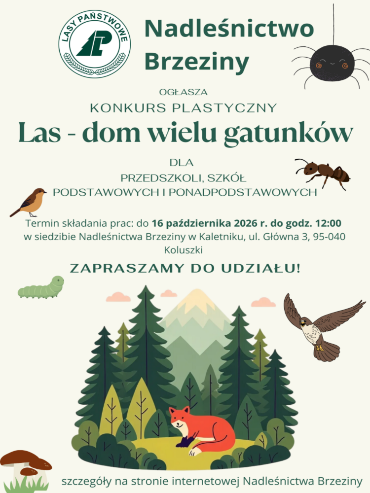 Plakat dotyczący konkursu "Las - dom wielu gatunk&oacute;w".