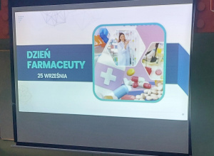 Fragment prezentacji dotyczącej pracy farmaceuty.
