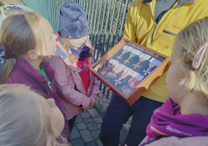 Uczniowie oglądają ordery.