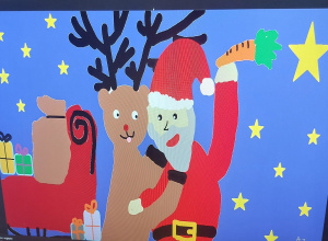 Kartka świąteczna wykonana przez ucznia.