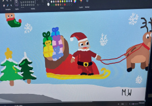 Kartka świąteczna wykonana przez ucznia.