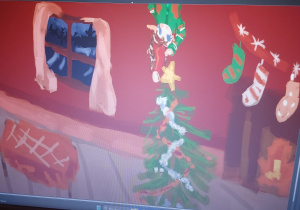 Kartka świąteczna wykonana przez ucznia.