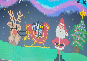 Kartka świąteczna wykonana przez ucznia.