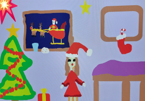 Kartka świąteczna wykonana przez ucznia.