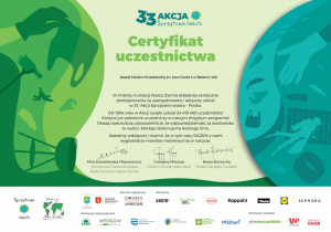 Certyfikat uczestnictwa w 33. akcji Sprzątanie Świata.