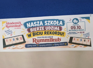 Oficjalny plakat bicia rekordu Polski w liczbie rozegranych partii Rummikub w ciągu jednego dnia.