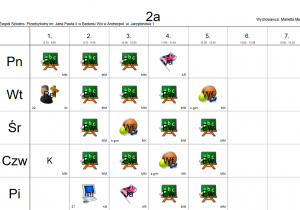 Plan lekcji klasy 2.